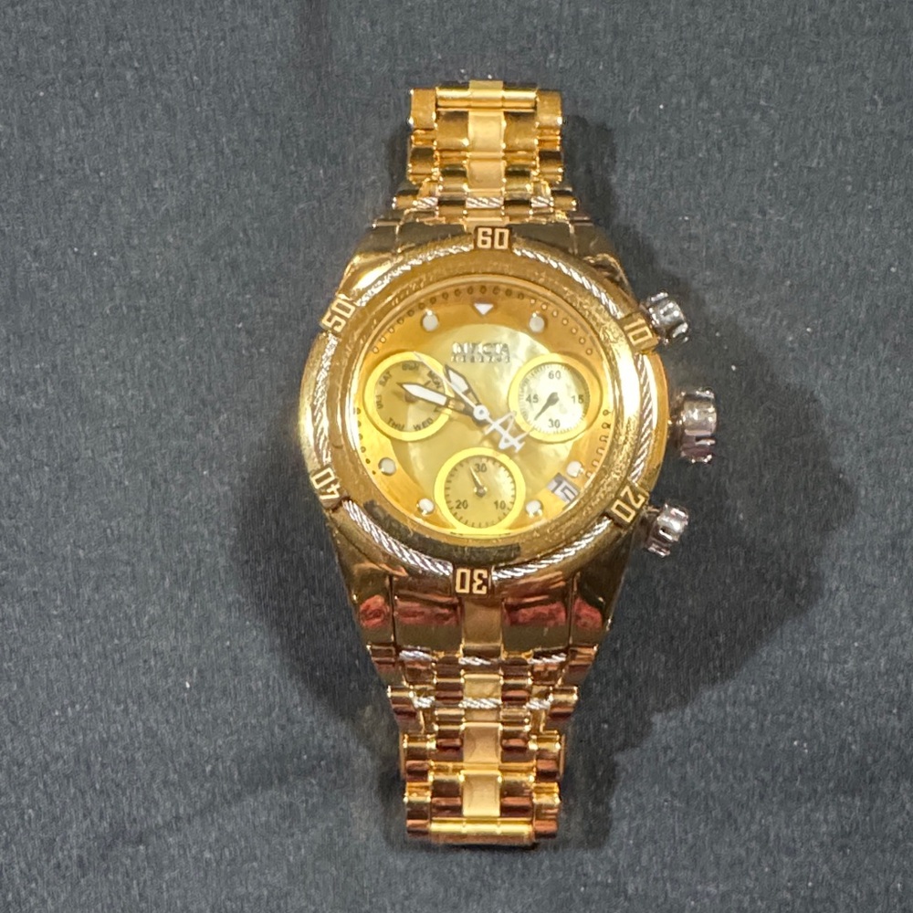 Invicta Gold Chronograph Watch with Metallic Band